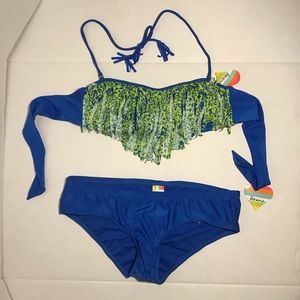 💛RAISINS RUCHED PANT/BANDEAU W/FRINGE TOP